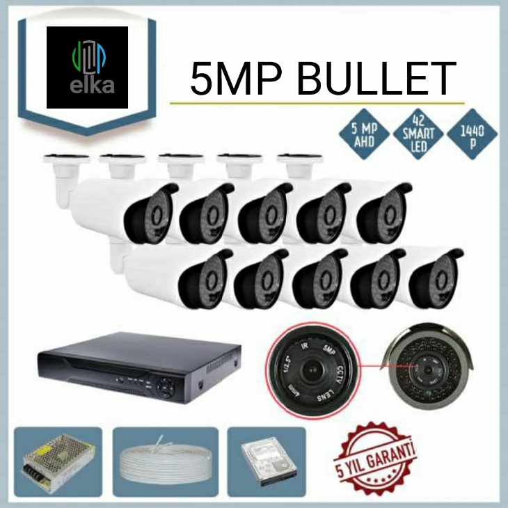 5MP 8 Kameralı Set PM-6121 5MP AHD K03 BULLET