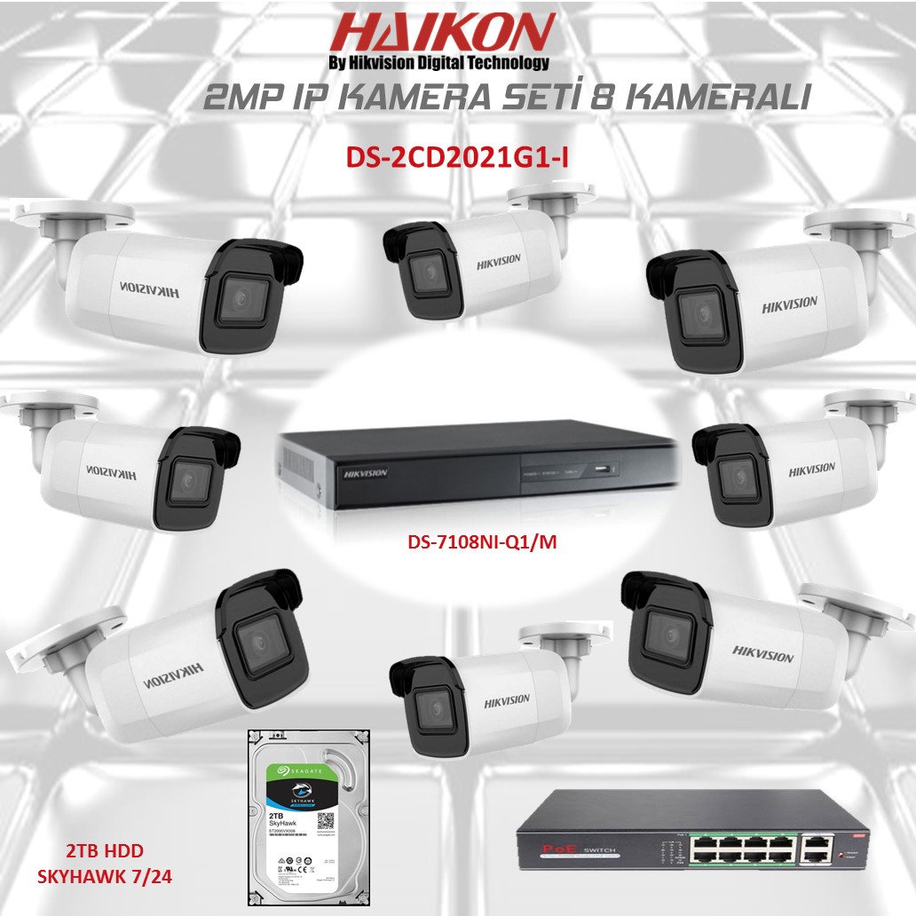 Haikon 8'li ip Kamera Seti Full Paket 2 TB HDD + POE SWİTCH DAHİL